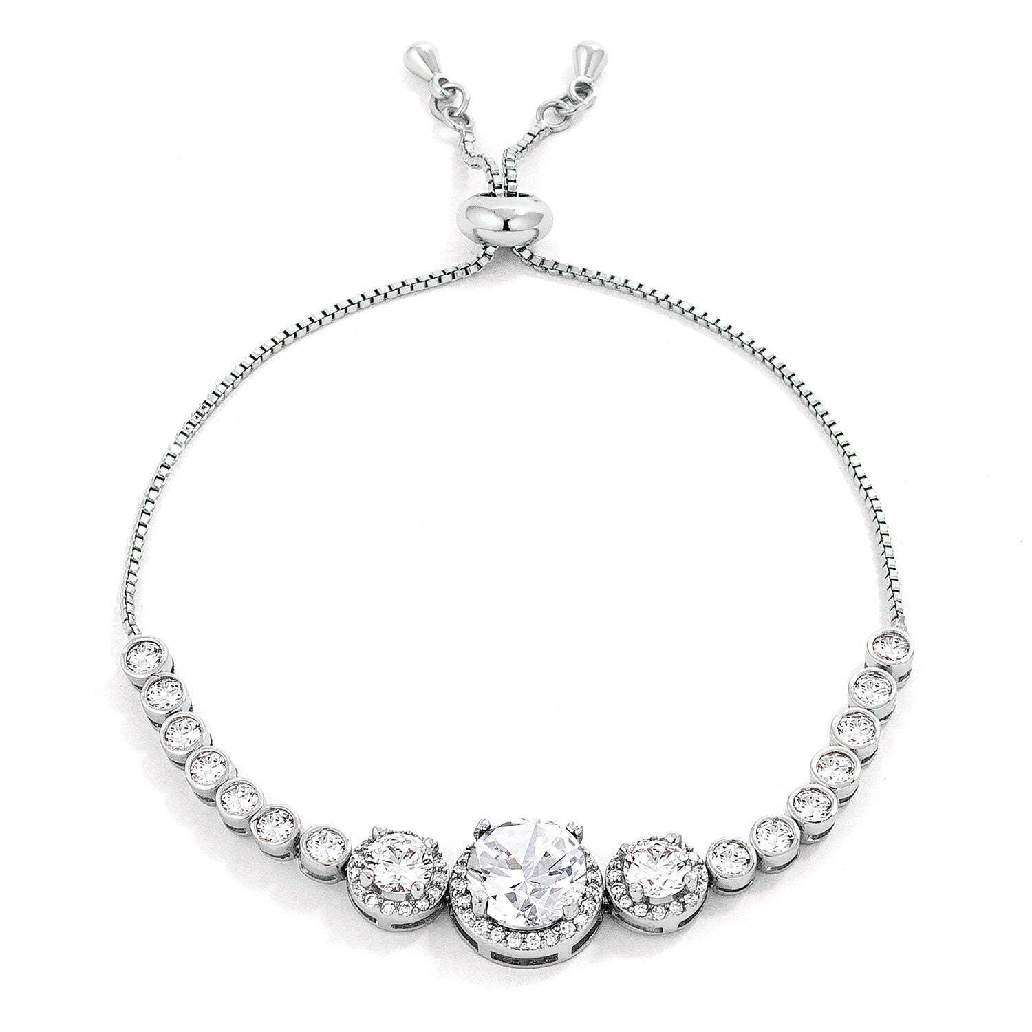 Adjustable Rhodium Plated Graduated Clear Cz Bolo Style Tennis Bracelet 58$